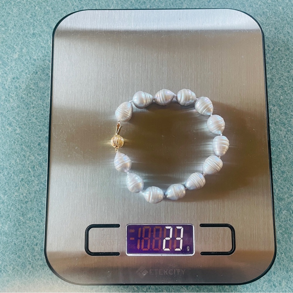 South Sea Baroque Gray Pearl 14k Gold Bracelet